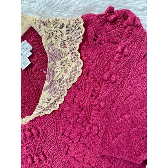 NWT Rare Vintage 80’s Jennifer Reed SZ L Hand Knitted Chunky Mauve Lace … - Picture 9 of 11